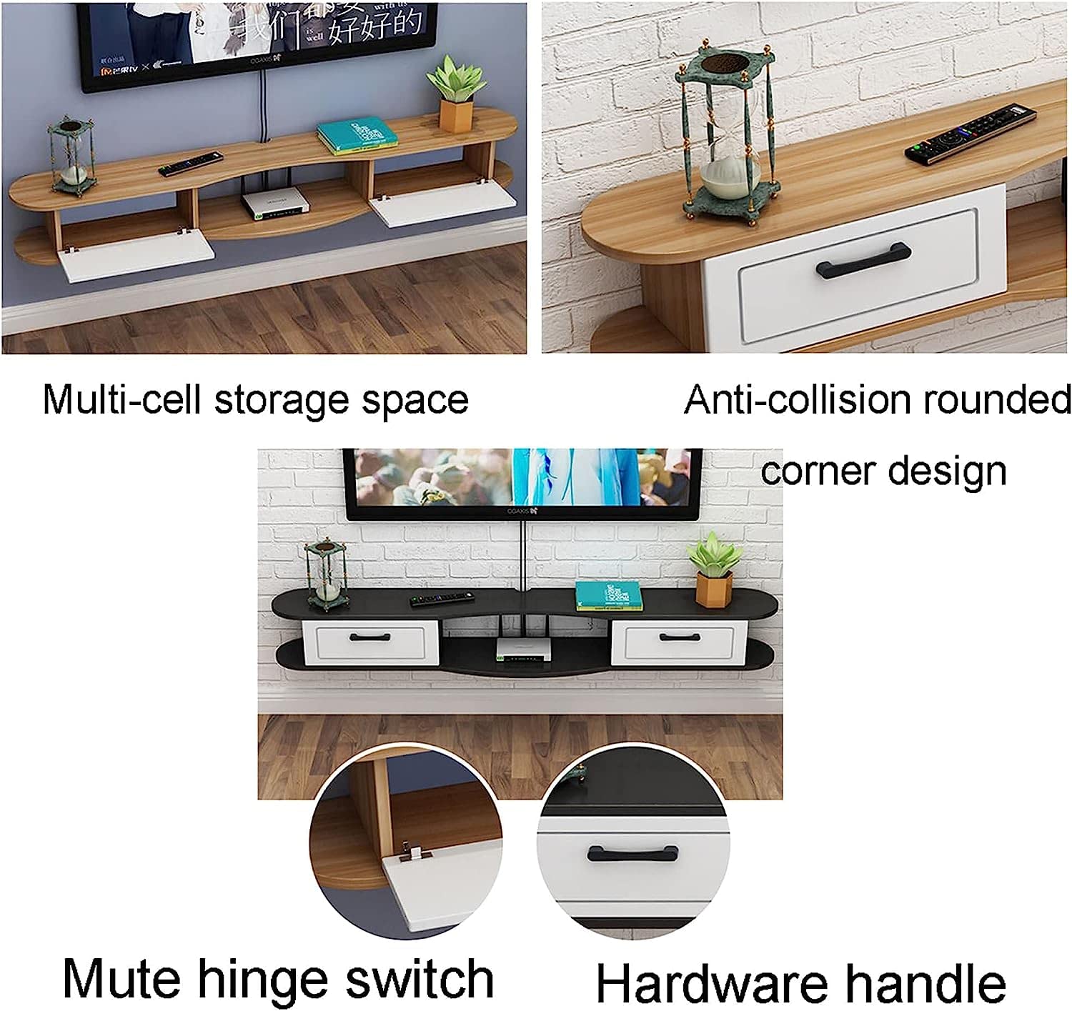 Gabinete de Soporte de TV Unidades de Pared de TV para Sala de Estar Consola de Medios Soporte de TV Flotante Mueble de TV montado en la Pared para Sala de Estar Sala de Entretenimiento Ofic