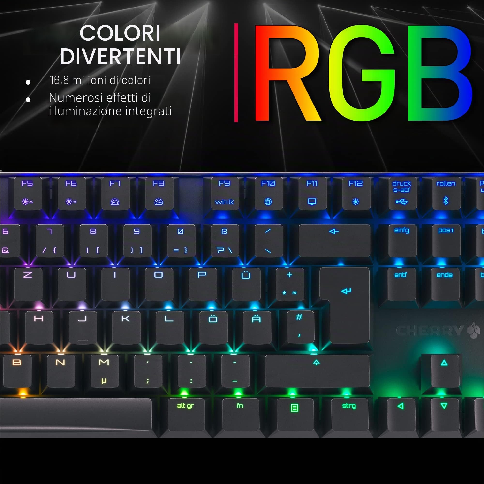 CHERRY MX 8.2 TKL Wireless, Tastiera da Gioco Senza Fili Senza Tasto Numerico, Tedesco QWERTZ, Bluetooth, 2,4 GHz e Cavo, Interruttori MX2A RED, Bianco, Bianco - senza Valigia di Trasporto