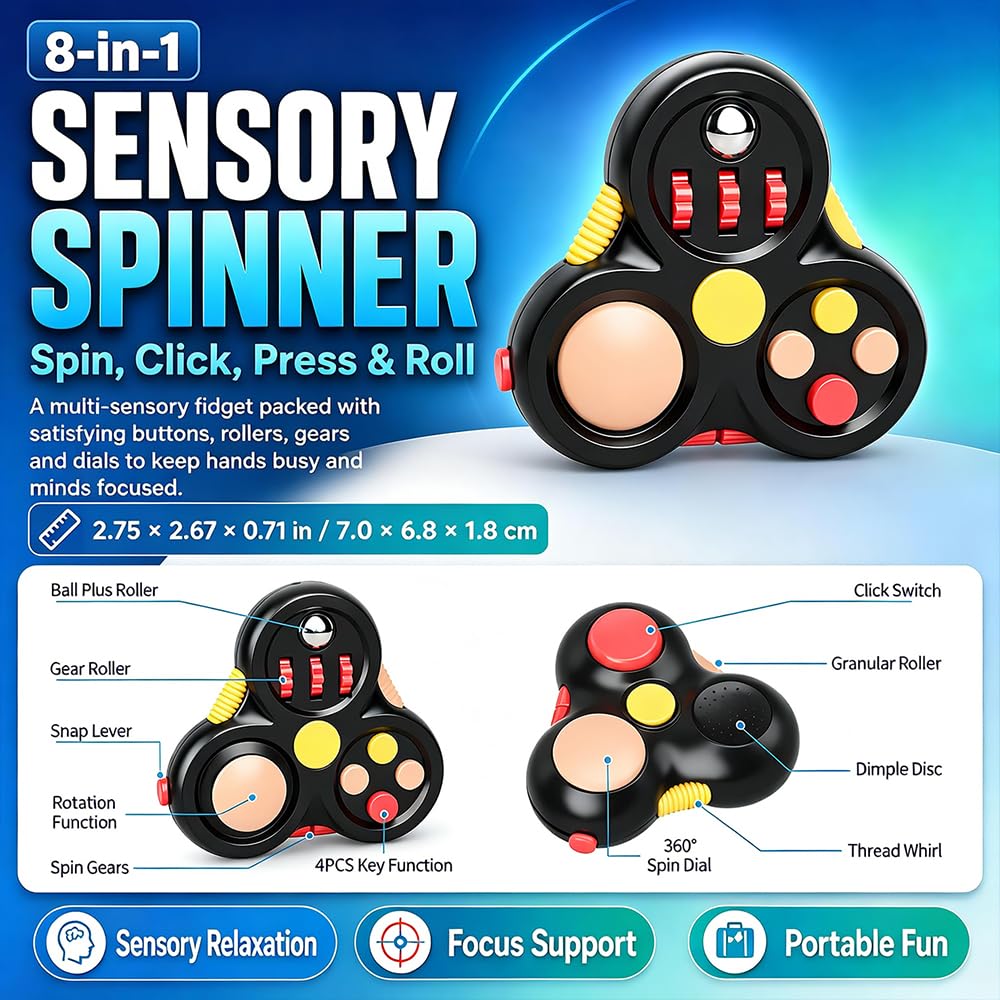 5 Stück Fidget Toys Set für Kinder Erwachsene, Sensory Pack mit Fidget Slider Fidget Cube Pad Finger Fahrrad Kette, Coole Gadgets Schreibtisch Handkreisel Party Geschenk
