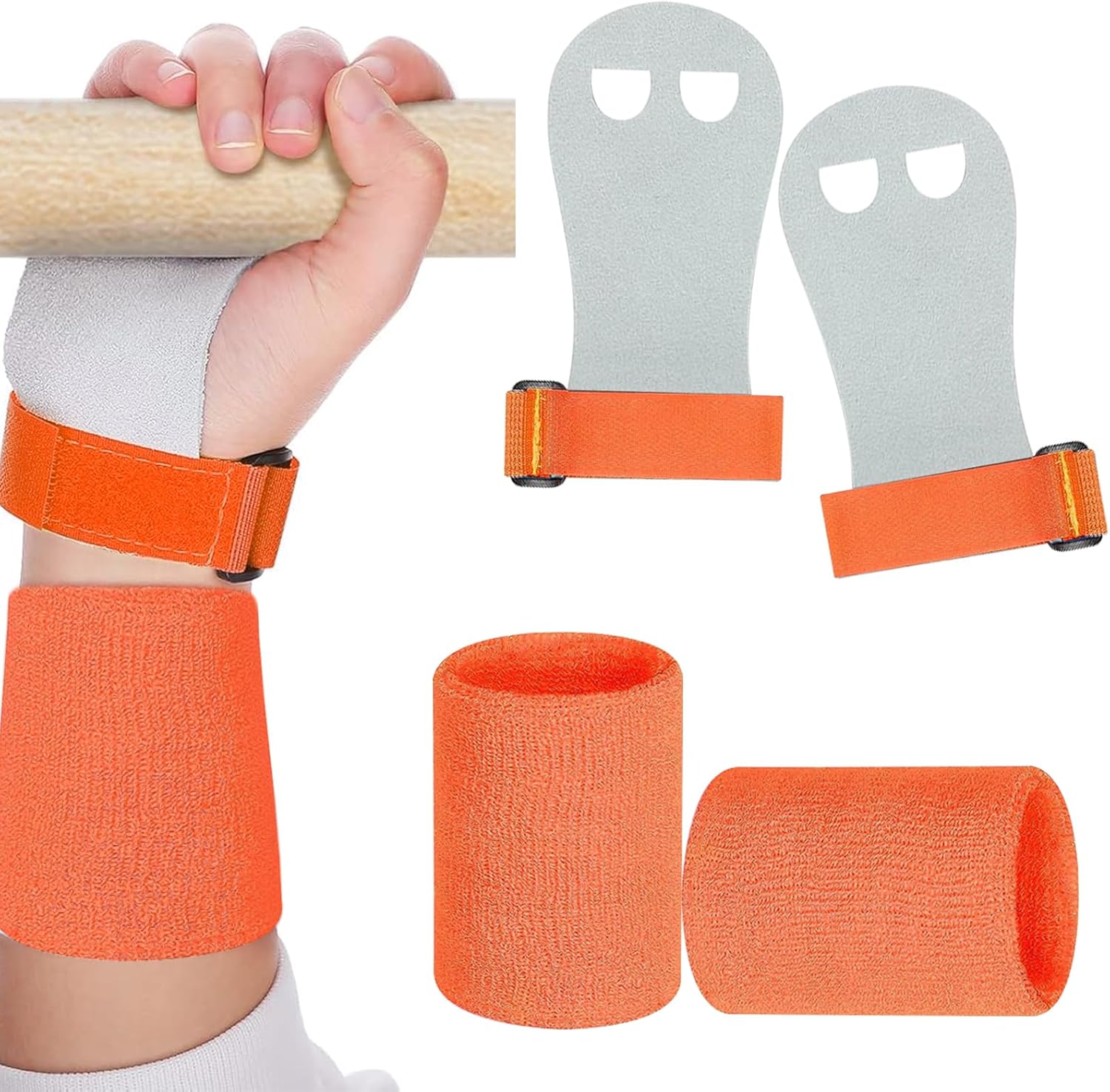 2 Sets Gymnastics Hand Grips Gloves Wristbands, Gymnastic Hand Grips Gymnastic Bar Palm Protection and Wrist Support Sports Accessories for Boys Girls Youth Kids Workout and Exercise