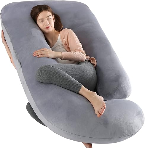 Miniatura 19 de Elover Almohada de embarazo imprescindible para el embarazo, almohada de apoyo de maternidad de cuerpo completo para mujeres embarazadas con funda