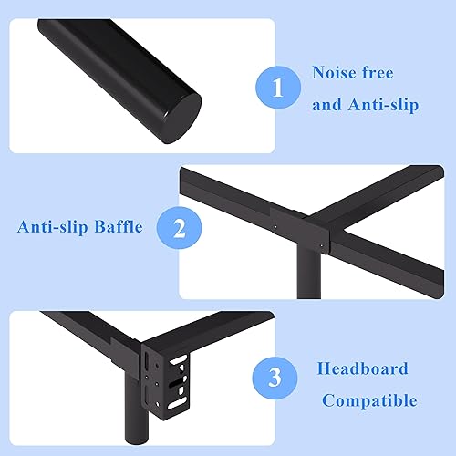 Miniatura 3 de Base de cama King Basics de metal de 7 pulgadas, base de cama resistente de 9 patas para somier y colchón, fácil montaje, color negro