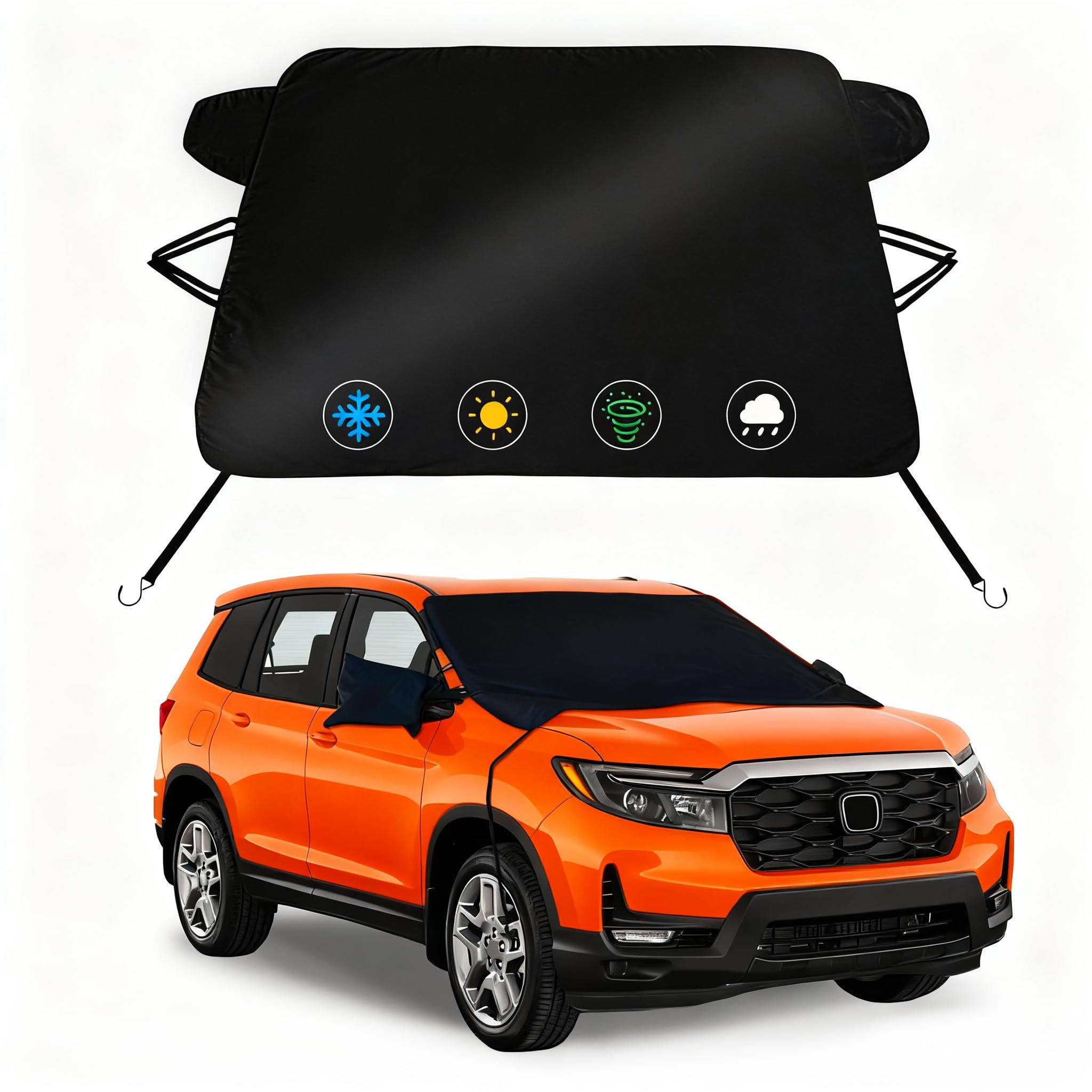 Windshield Cover for Ice and Snow for 2019-2026 Honda Passport Sport,EX-L Touring, 2-Layer Oxford Fabric Winter Frost Hail Protector,Windproof Windshield Ice Removal Shield(69"x47")