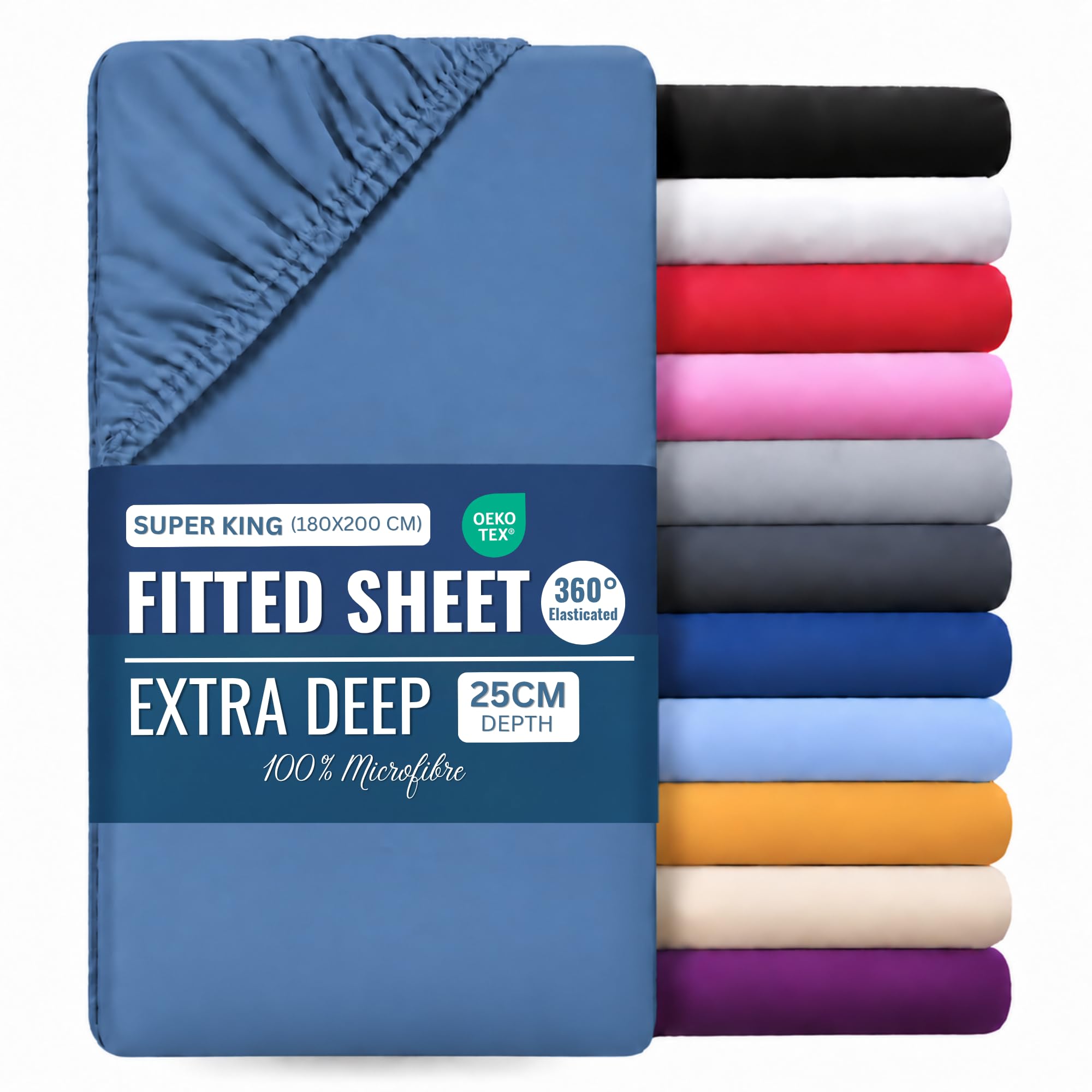 Super King Fitted Sheet Navy Blue - Deep Pocket 25cm (10inch) – Microfiber