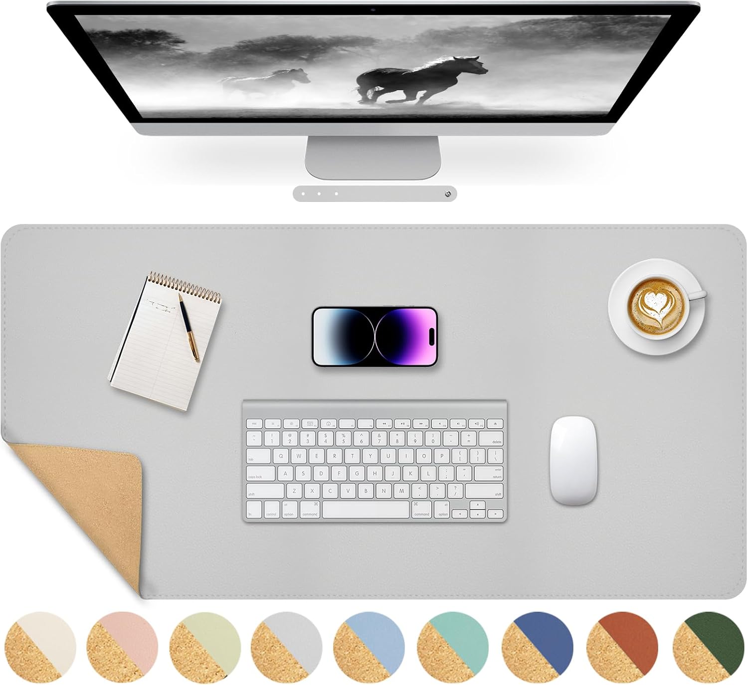 Giecy Leather Desk Pad, Dual-Sided Natural Cork & PU Leather Desk Pad ...