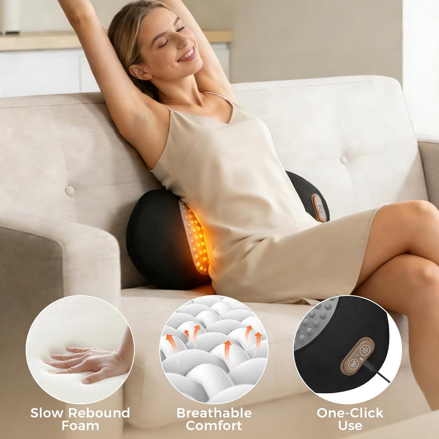 3-in-1 Back Massager with Heat, Vibration & Traction, Triple Fusion Back Massager for Bed and Chair, Electric Lumbar Support Pillow for Lower Back Comfort and Spine Support - Image 3