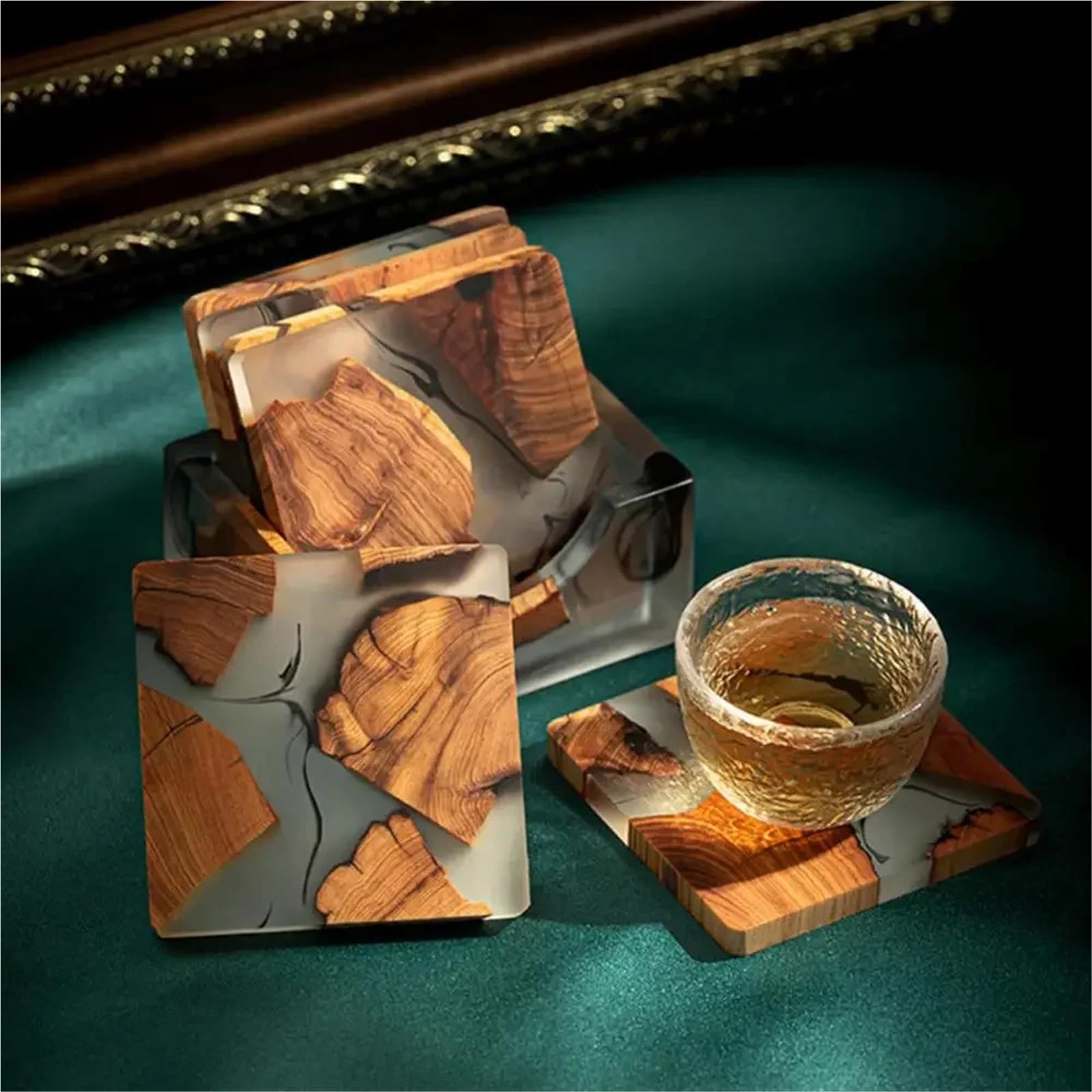 Posavasos de Madera 8 cm, Aislante Resina, Sencillo, for Tazas, Cocina, Vidrio, Resistente al Calor y a Las Quemaduras(6pcs Multi-Color)