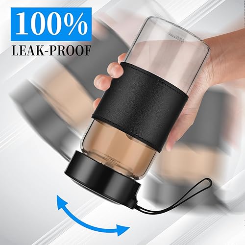 Miniatura 6 de Botella pequeña agitadora de vidrio, paquete de 2 botellas agitadoras sin olor de 16 onzas sin BPA con bola mezcladora 304SS y cepillo de limpieza