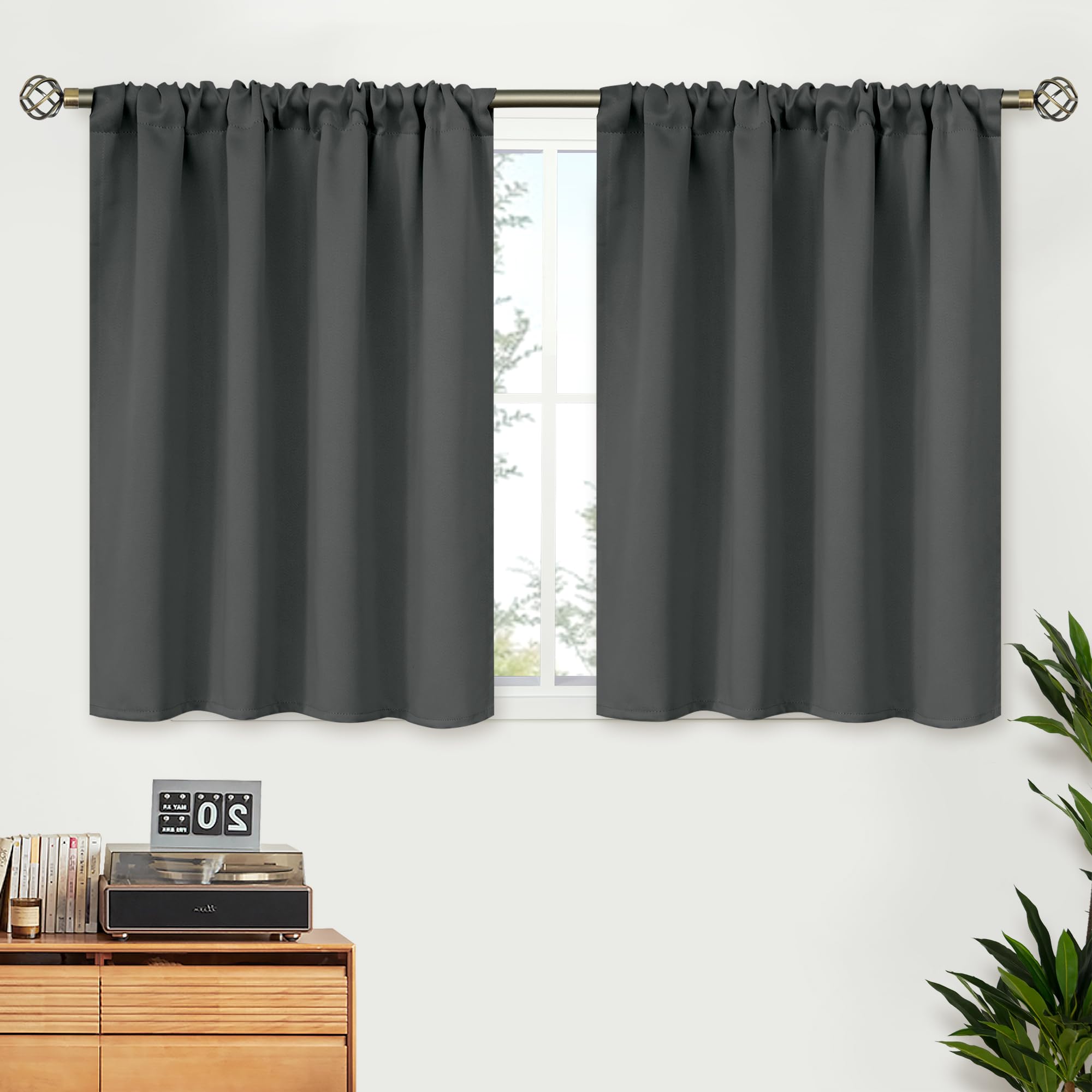 BGment Dark Grey Blackout Curtains 30 Inches Long for Kitchen Cafe Window - Rod Pocket Short Length Drapes Room Darkening for Bathroom Rv Bedroom, 2 Panels, 42 x 30 Inch โ image 1