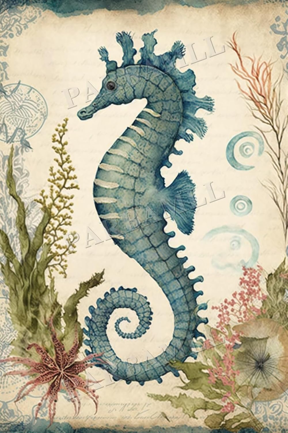 Diamond Painting Kits Vintage Deep Sea Seahorse, 5D Round Diamond Crystal Gemstone Cross Stitch Diamond Painting, 20X20Inch for Beginners Home Interactive Wall Decor Kitchen Decor or Gift