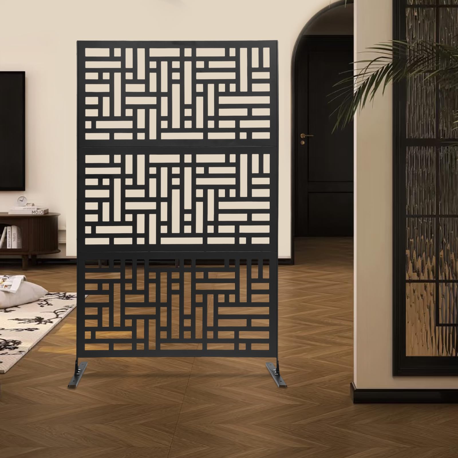Paravent d'extérieur avec socle - 120 x 190 cm - Brise-vue pour extérieur, balcon, jardin, coin salon - En métal - Noir