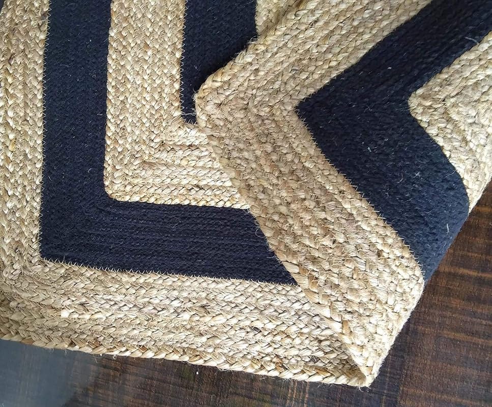 Image of F R Creation Jute Reversible Braided Natural & Handwoven Jute Carpet, Carpet for Living Room Braided Rug, Offices Carpet, Guest Room Size (9X12 Feet Beige and Black)