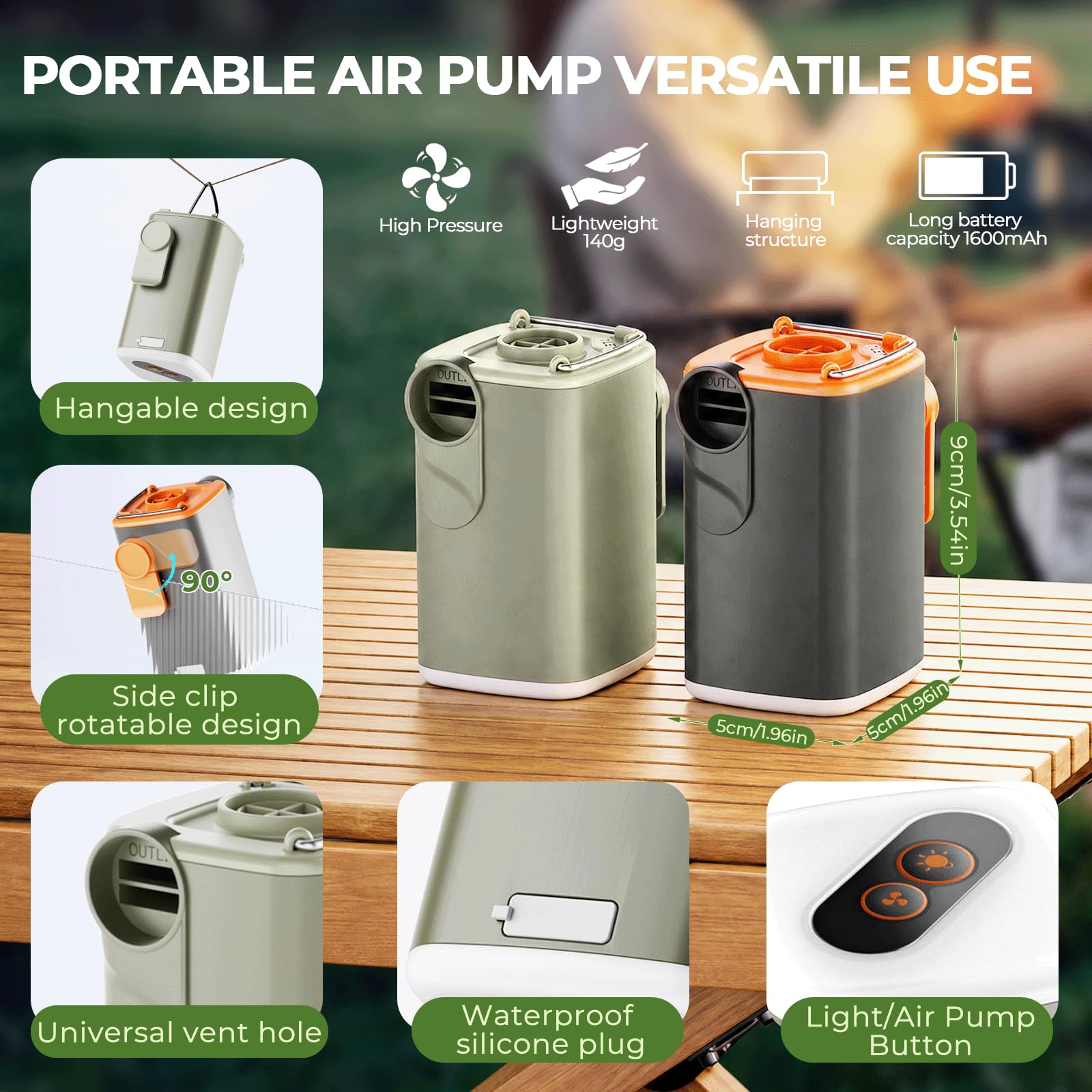 Pompa Elettrica per Materasso Gonfiabile con Luce da Campeggio, 1600mah Pompa Elettrica Per Materasso Gonfiabile Con 4 Ugelli + Borsa, Per Il Campeggio All'aperto,Materasso Ad Ari