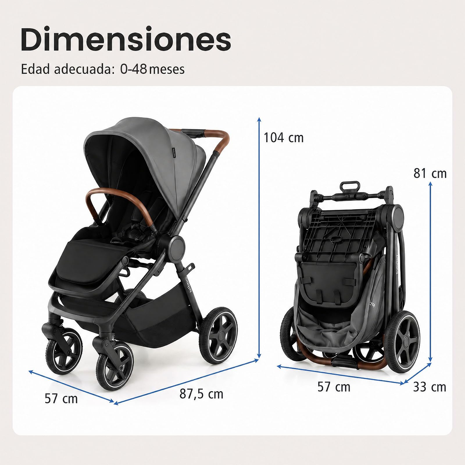 COSTWAY Cochecito para Bebés Plegable con Asiento Reversible, Gris