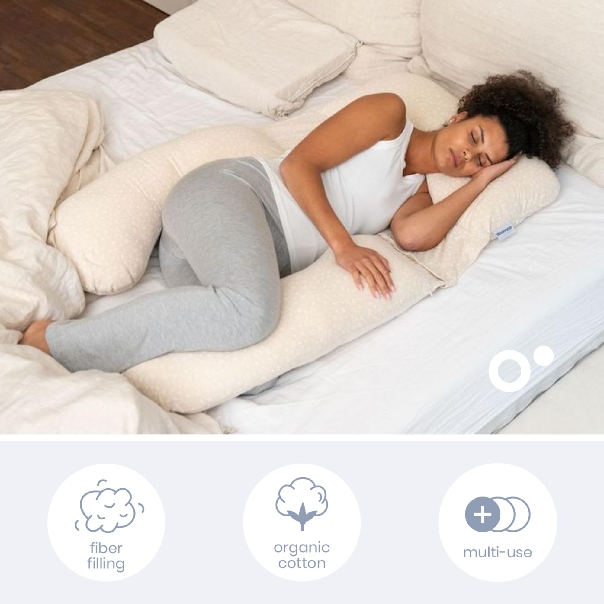 doomoo Almohada XXL, cojín de Embarazo y Lactancia, Algodón Ecológico y Certificado Oeko-Tex, Made in Europe, evolutivo con Cojín Pequeño Desmontable, Mini Flowers Sand