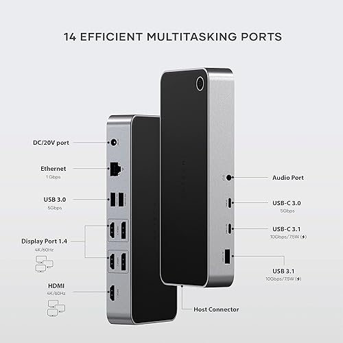 Miniatura 2 de SATECHI Estación de acoplamiento triple 4K, estación de acoplamiento USB C 13 en 1, con PD de 100 W, 2 DisplayPort, 3 HDMI, 4 USB-C, USB-A, Gigabit