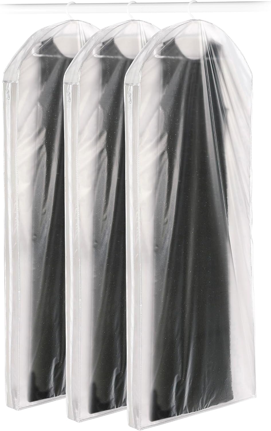 Whitmor Vinyl Zippered Protective Gown Bag - 3" L x 24" W x 60" H - Set of 3 - Clear