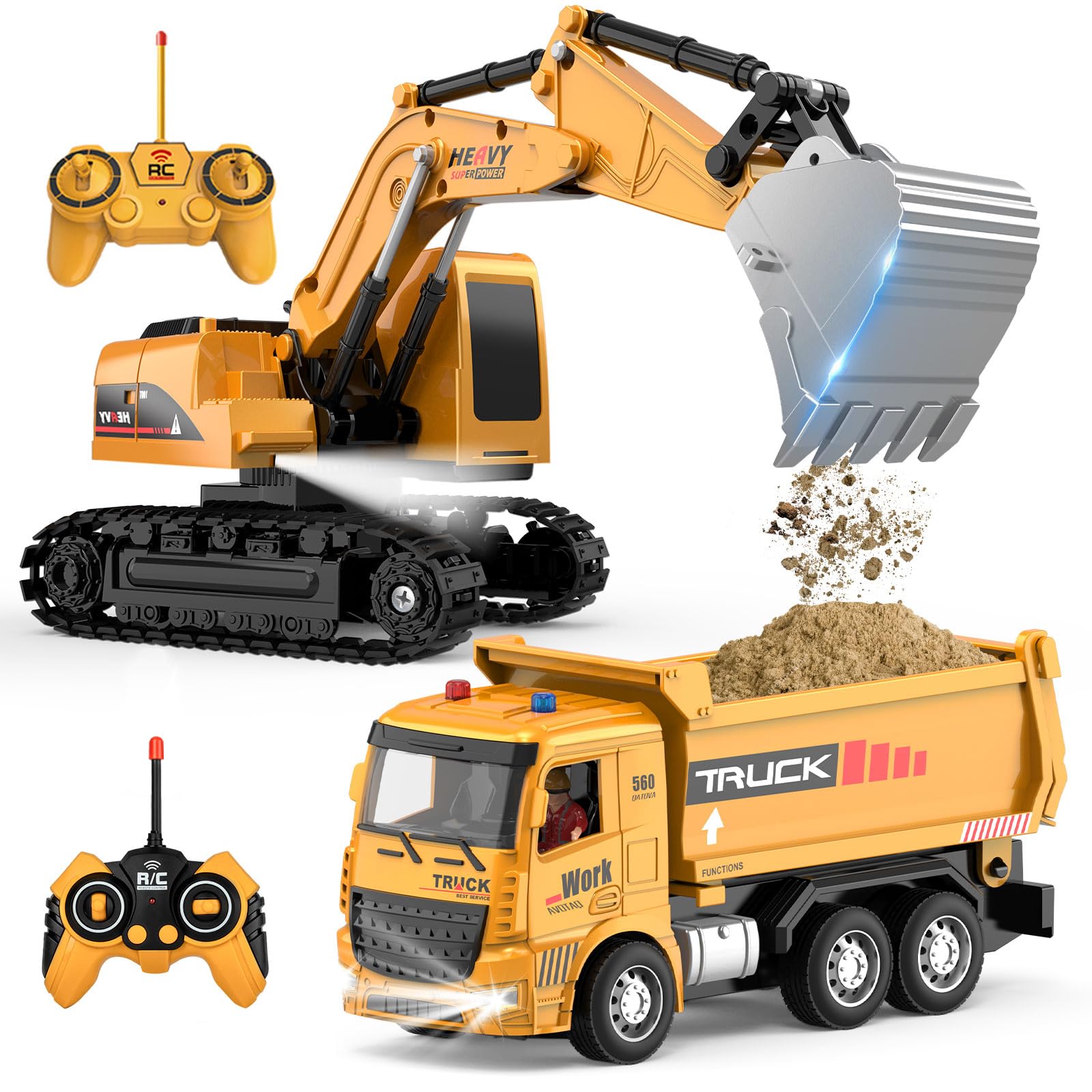 Remote Control Excavator Dump Truck Set, RC Construction Toy for Boys 3-12