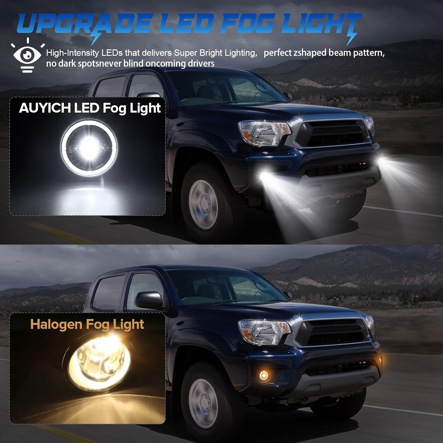 Fog light Fits for 2005-2011 Tacoma, 2007-2013 Tundra, 2008-2017 Toyota Sequoia, 2004-2008 Solara LED SAE Fog Lamp White Light 2 Packs Daytime Running Light (C2,Compatible with 2005-2011 Tacoma)