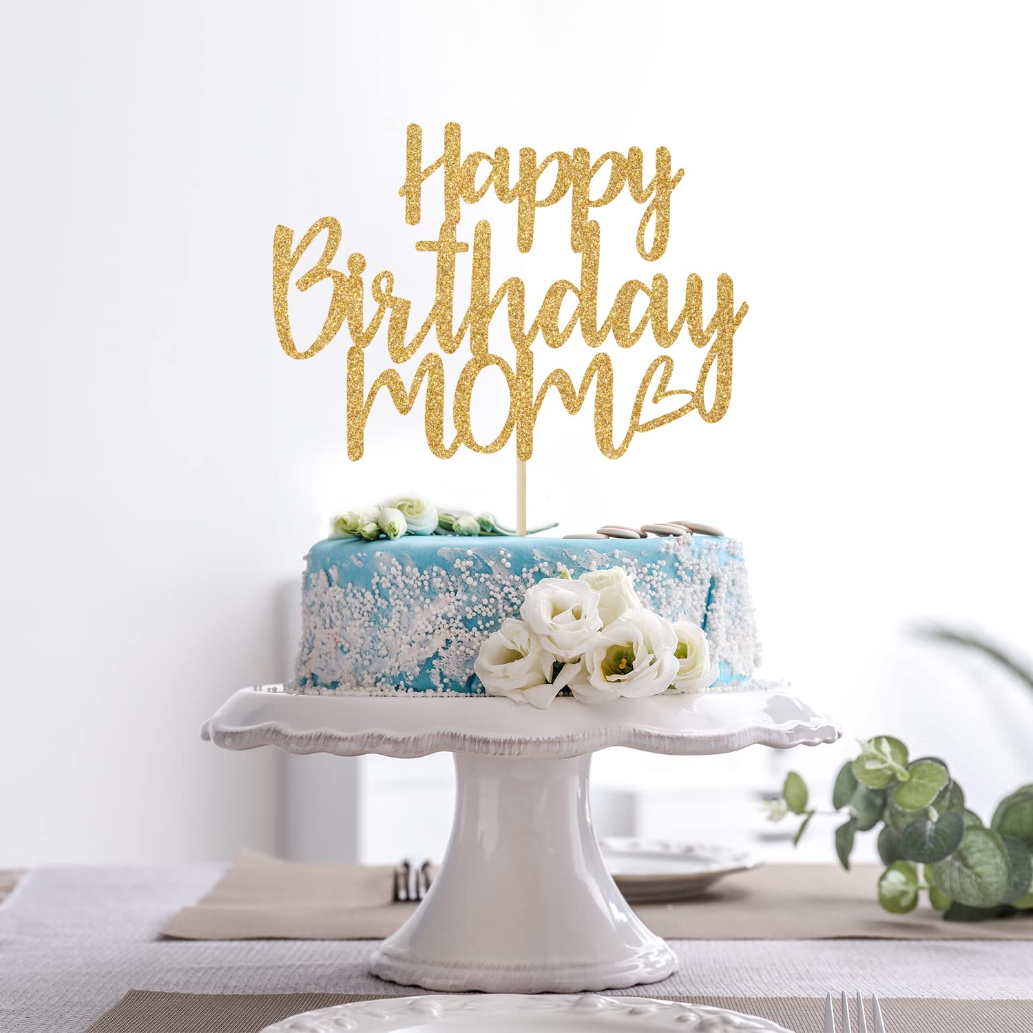 Topper Per Torta "Happy Birthday Mom" Oro Rosa Glitterato – Decorazione Per Torte Per Festa Della Mamma E Compleanni