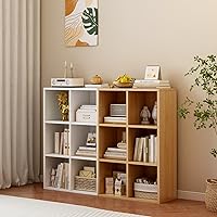 Vista 6 de 6-Cube Storage Shelf Bookcase - Wooden 3-Tier Floor Standing Open Bookshelf for Home and Office, Display Cabinet, Oak
