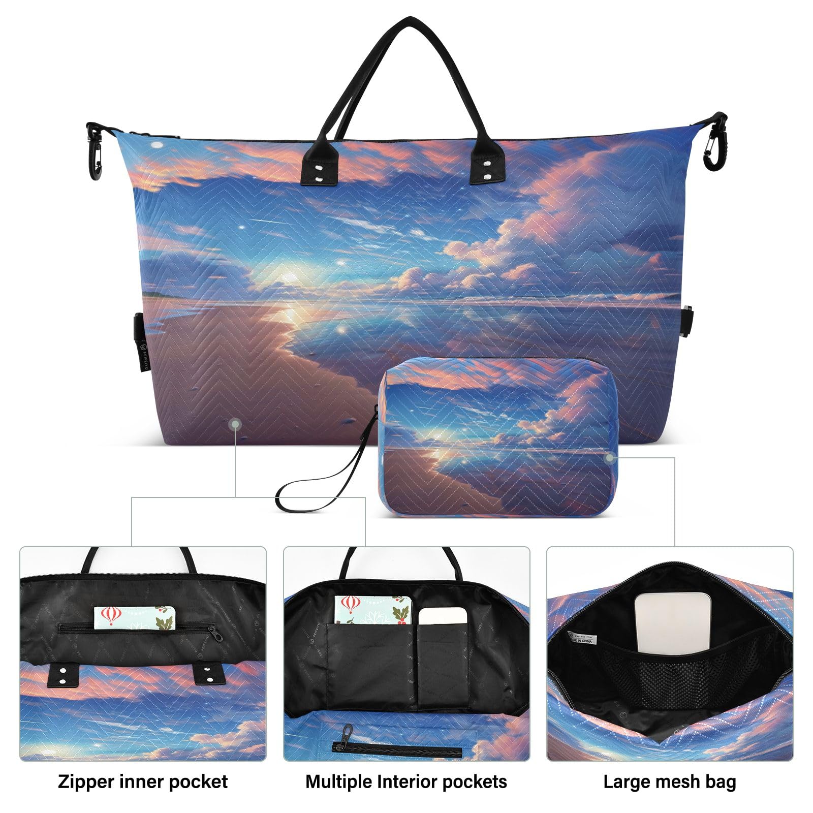 Sac de voyage pour la plage, le voyage, la gym, le yoga, le week-end, Plage paysagère, Taille unique, Sac de voyage