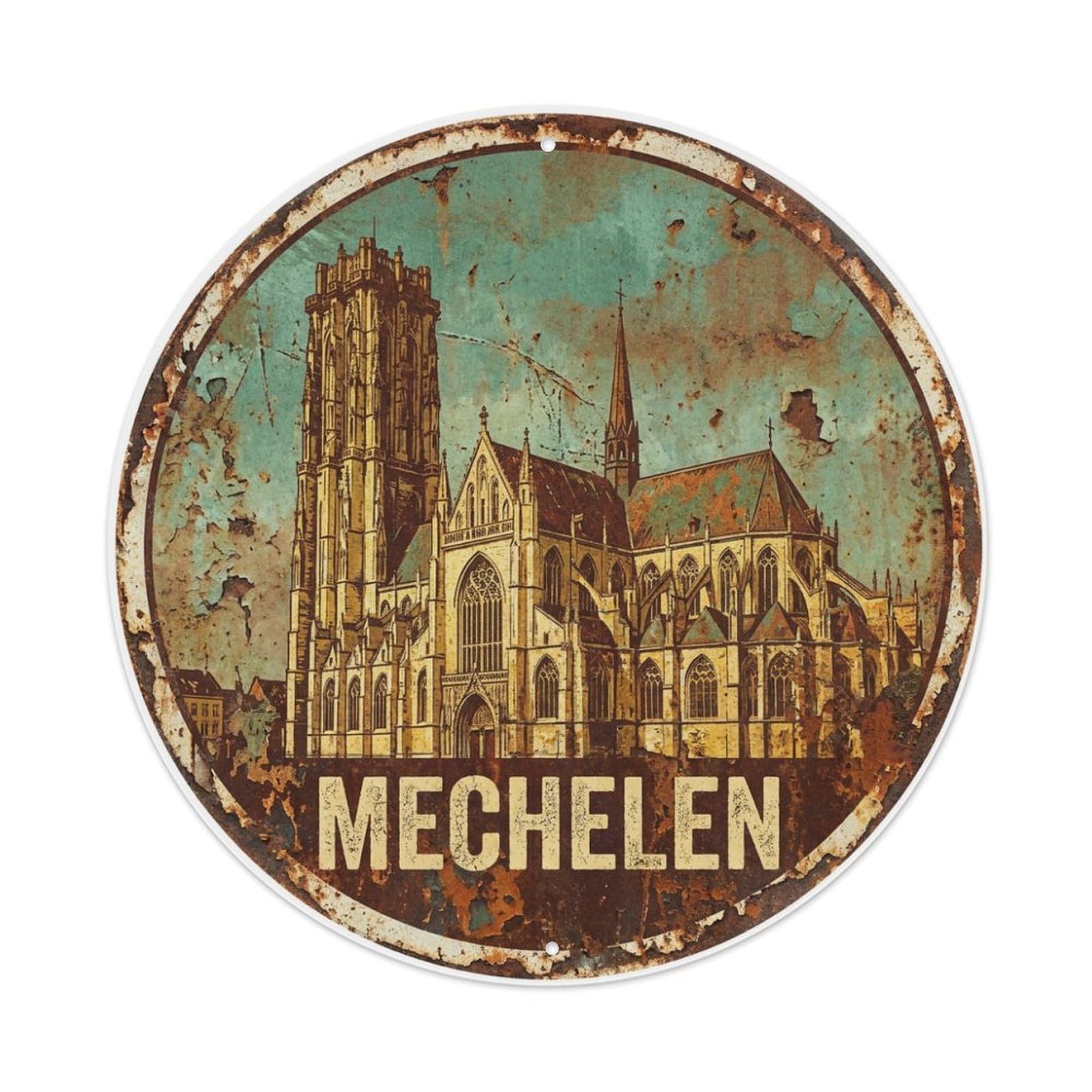 Metal Tin Sign Retro Travel Belgium Mechelen