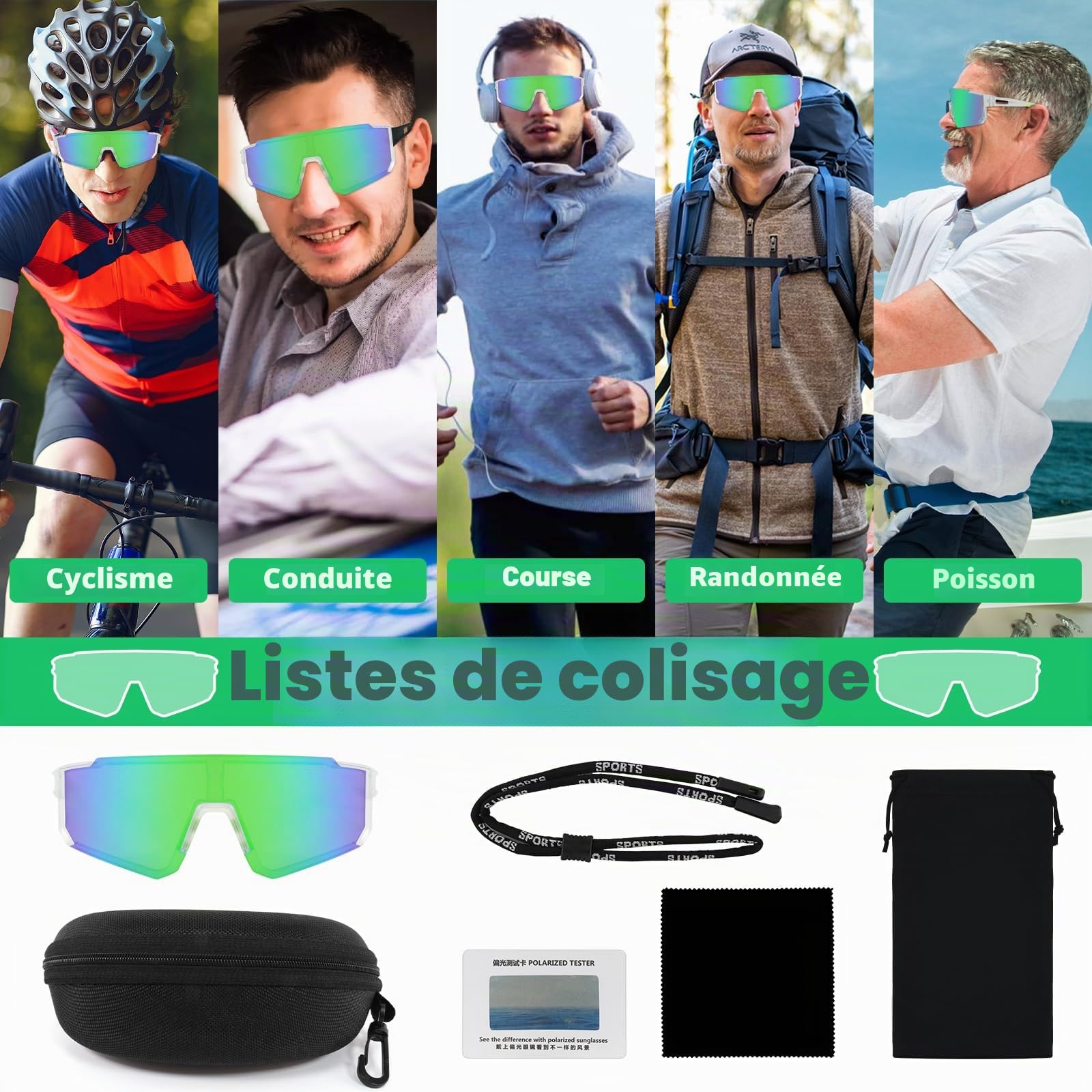Lunettes de soleil de sport rapides Hommes Femmes Lunettes de soleil polarisées Lunettes de vélo Lunettes de course pour VTT Vélo de course Vélo de ski Course à pied avec UV400 Lunettes