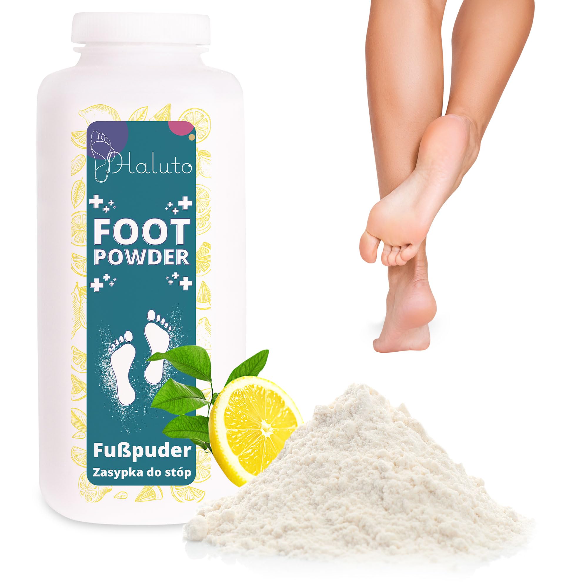 HALUTO Antibatterico Polvere Piedi - Talco Profumato - Elimina l'odore di Scarpe e Piedi - Naturale - Assorbono l'umidità - per Scarpe Sportive, da Lavoro e da Ginnastica