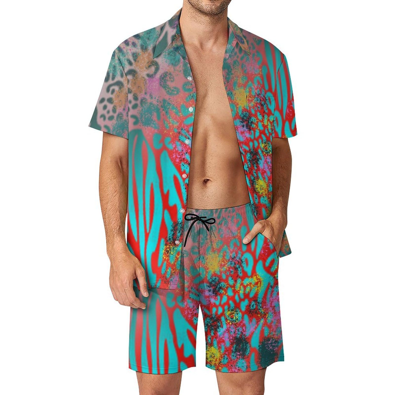 Ensemble d'été décontracté homme short imprimé léopard zèbre avec poches