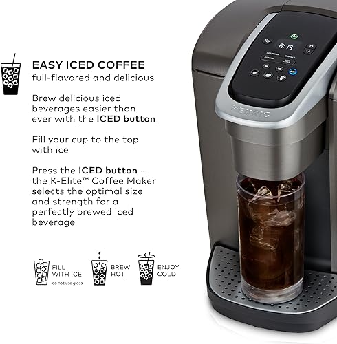 Miniatura 5 de Keurig Cafetera K-Elite cafetera de vainas K-Cup de una sola porción con capacidad de café helado pizarra cepillada