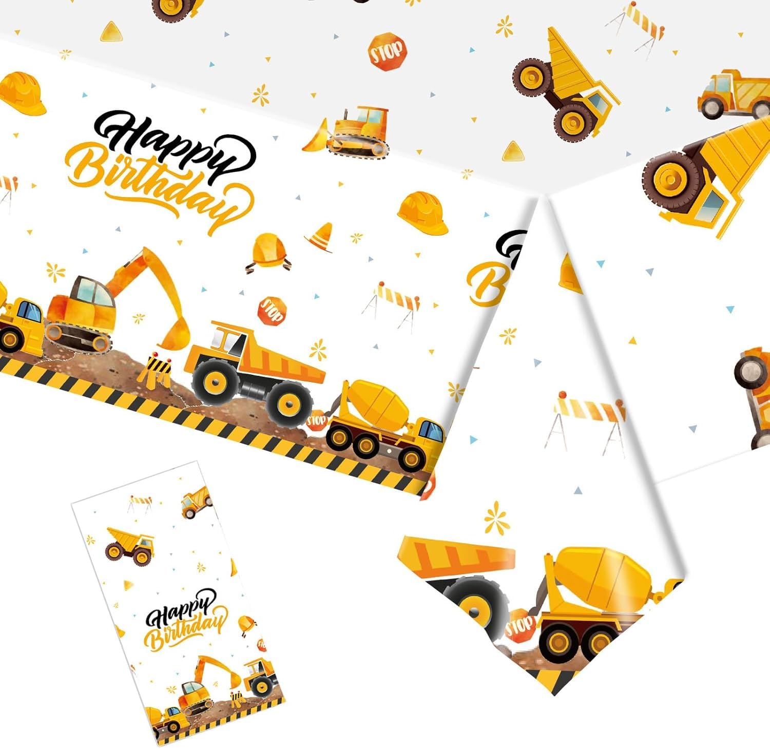 POPOYU Tovaglia per escavatore, per compleanno, decorazione per bambini, 137 x 274 cm, impermeabile, in plastica, per auto, decorazione per compleanno, baby shower
