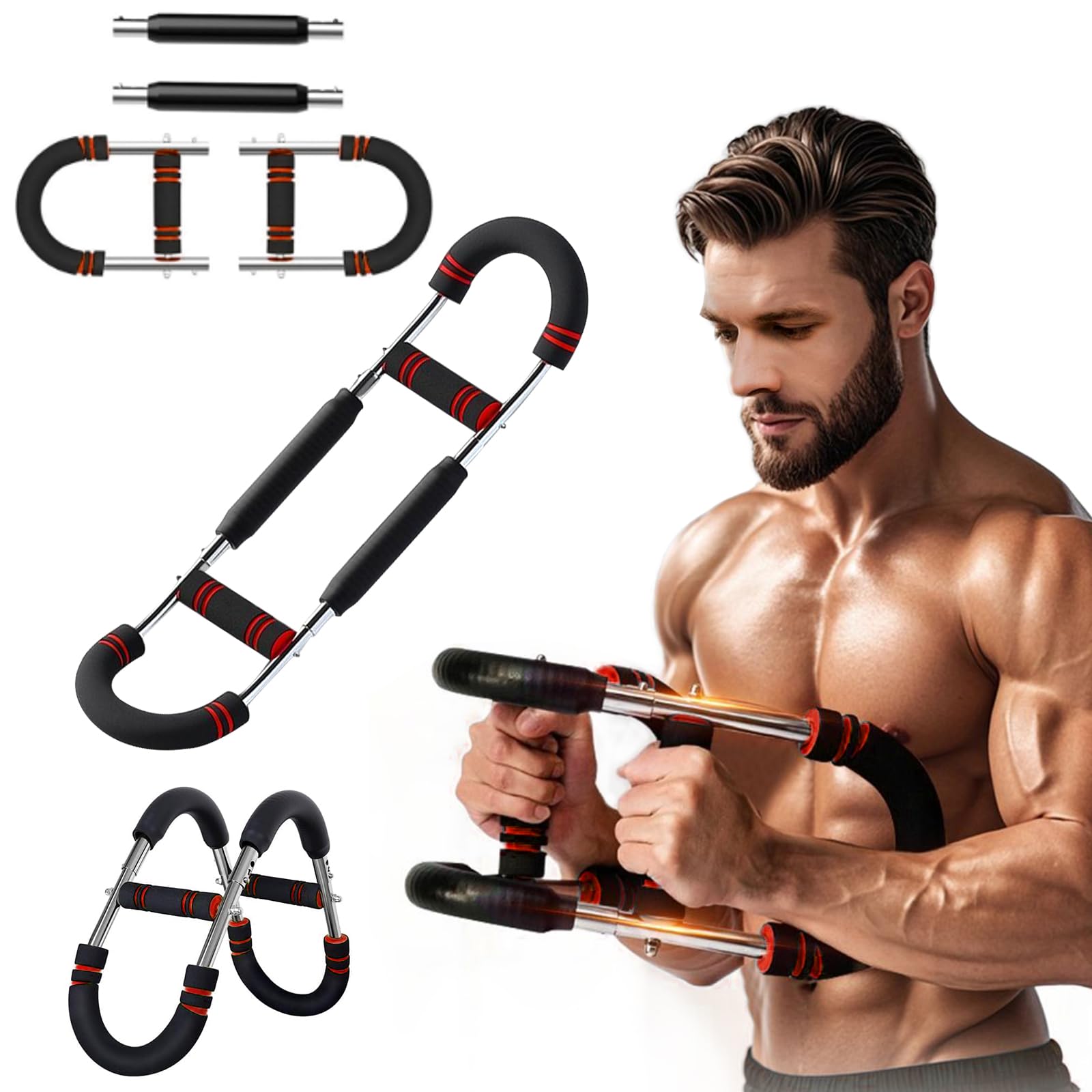 Twister Armtrainer, 60-110LB Verstellbares Unterarmtrainer mit 3 Stufen, Portable Power Twister Stange mit abnehmbarem Design – Fitnessübungen überall (Red)