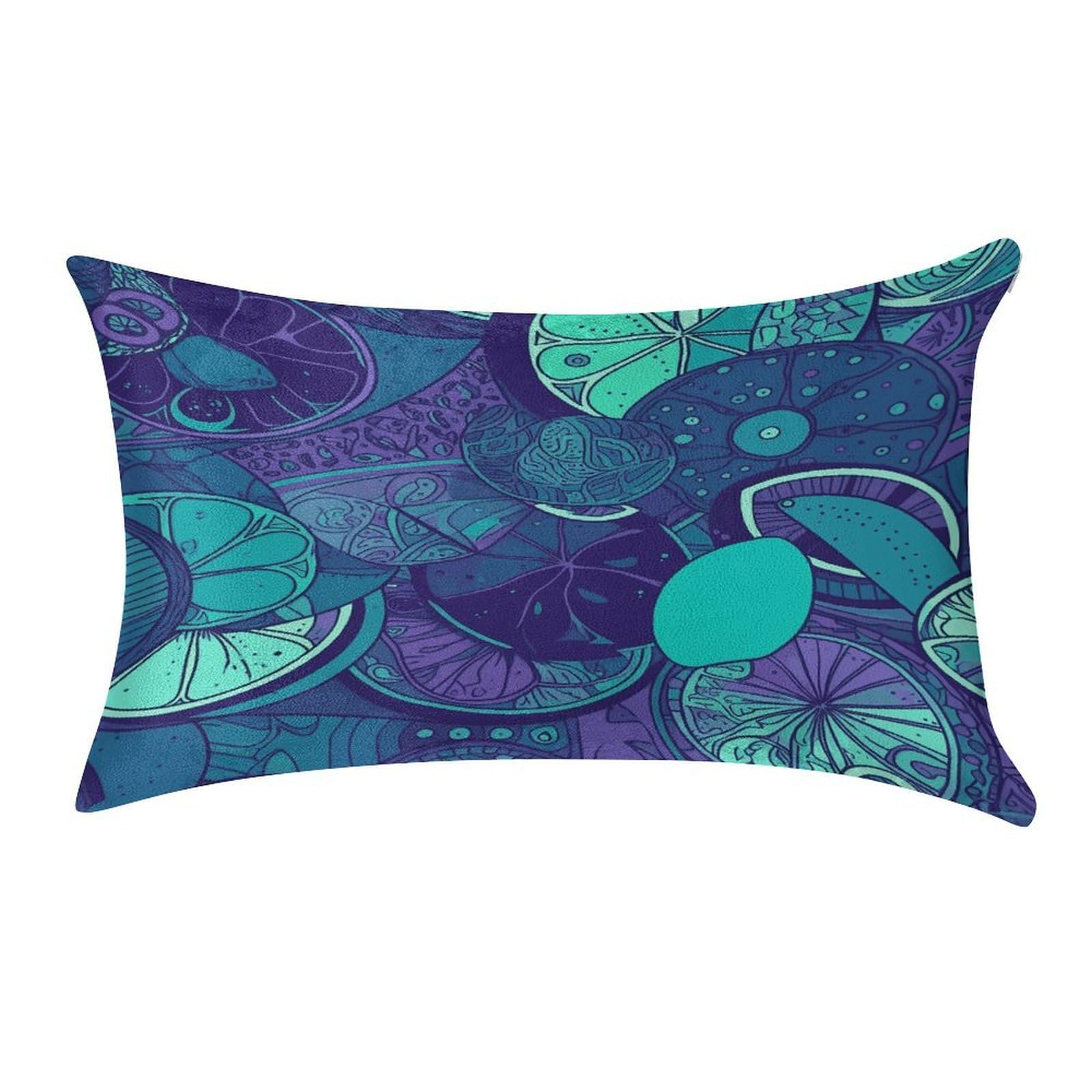 MUSM Blue Teal Lemon Pillow Case 12"X20" Luxury Velvet Throw Pillow Cover Fade Resistant Cozy Soft Pillowcases Pillow Protector Pillow Shams Lumbar Pillow Shells for Home&Gifts