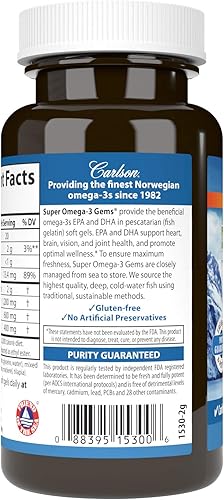 Miniatura 3 de Carlson - Gemas superomega-3, 1200 mg omega-3, noruego, apoyo cardiovascular, función cerebral y salud visual, 50 geles blandos