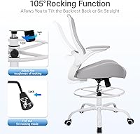 Vista 4 de HYLONE Drafting Chair Tall Office Chair with Flip-Up Armrests Ergonomic Computer Chair with Lumbar Support Adjustable Footrest Ring Mesh Standing