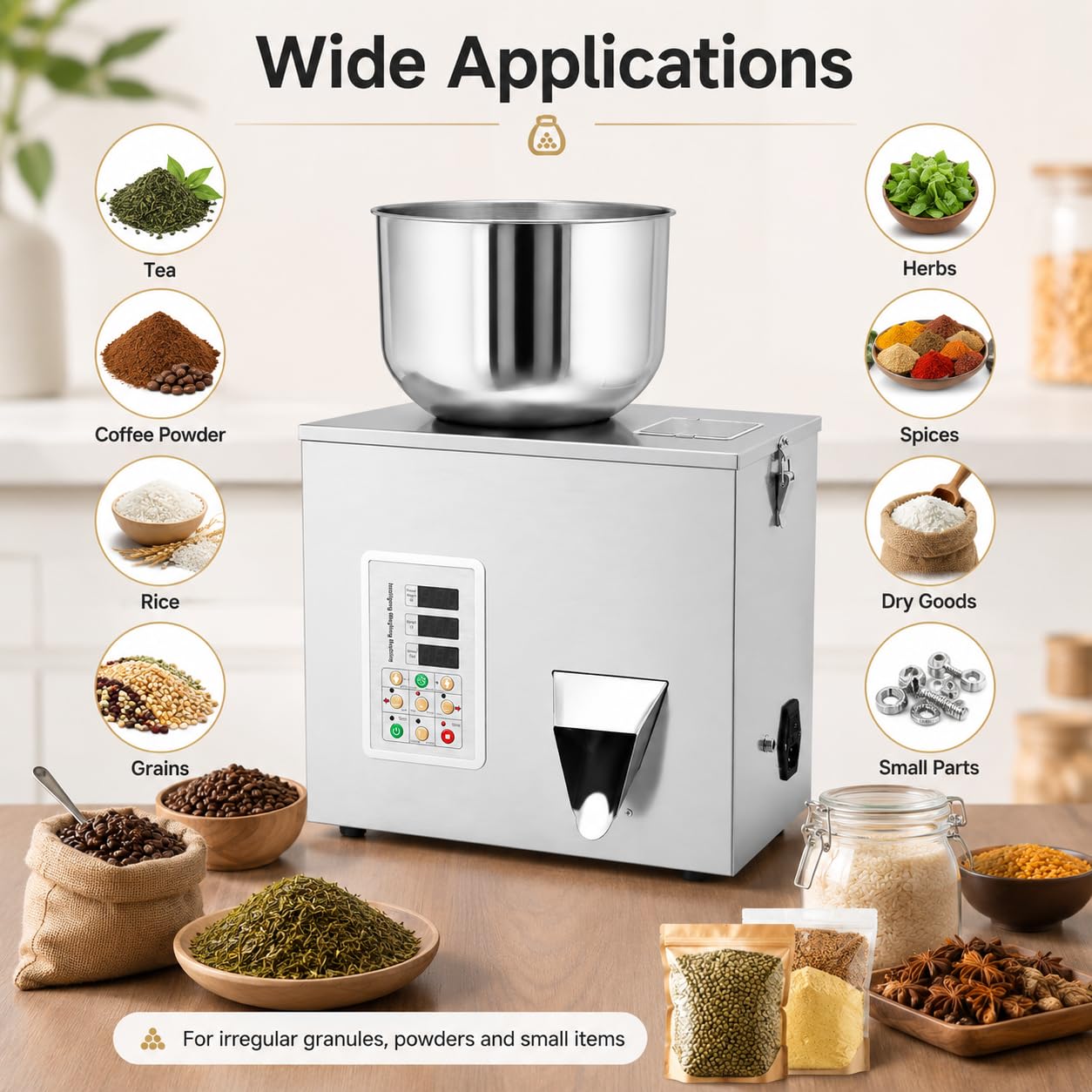 Pulverabfüllmaschine, 1–50 g, automatische intelligente Partikelwäge-Abfüllmaschine, Flaschenbeutel-Pulverfüller-Partikelspender für Teesamen, Körner, Pulver, Mehl, Bohnen, Glitzer