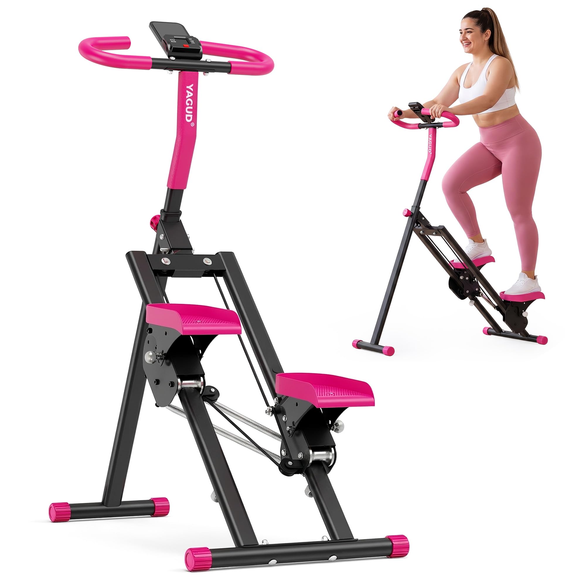 Yagud Stairmaster für Zuhause, Stair Stepper mit Doppelfeder-System, rutschfesten Pedalen und Haltegriff, faltbar, höhenverstellbare Pedale, LCD-Display, Fitnessgerät für das Home-Gym