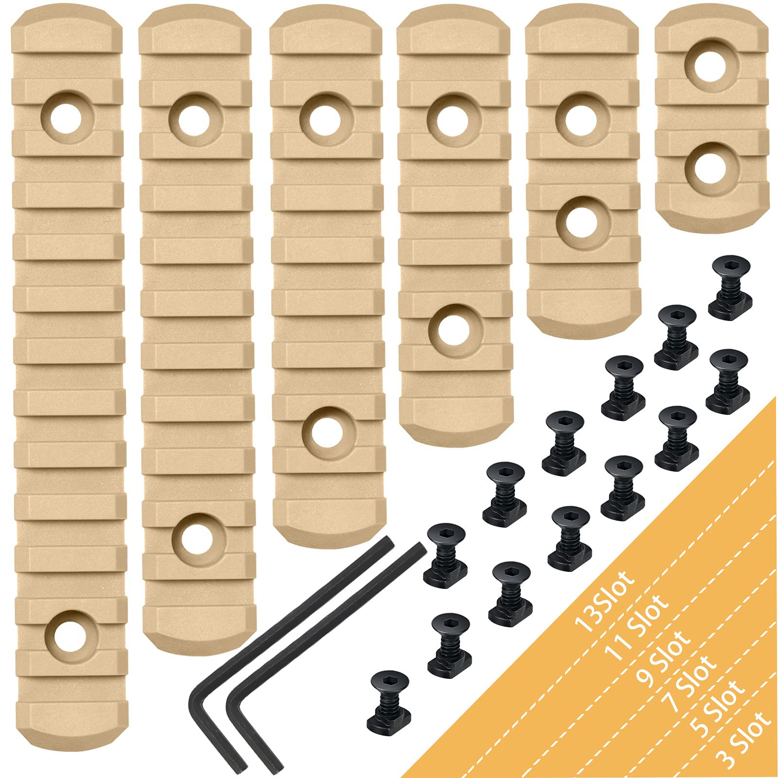 Polymer Picatinny Accessory Rail Single Picatinny Rail, 3-5-7-9-11-13 Slots Tan