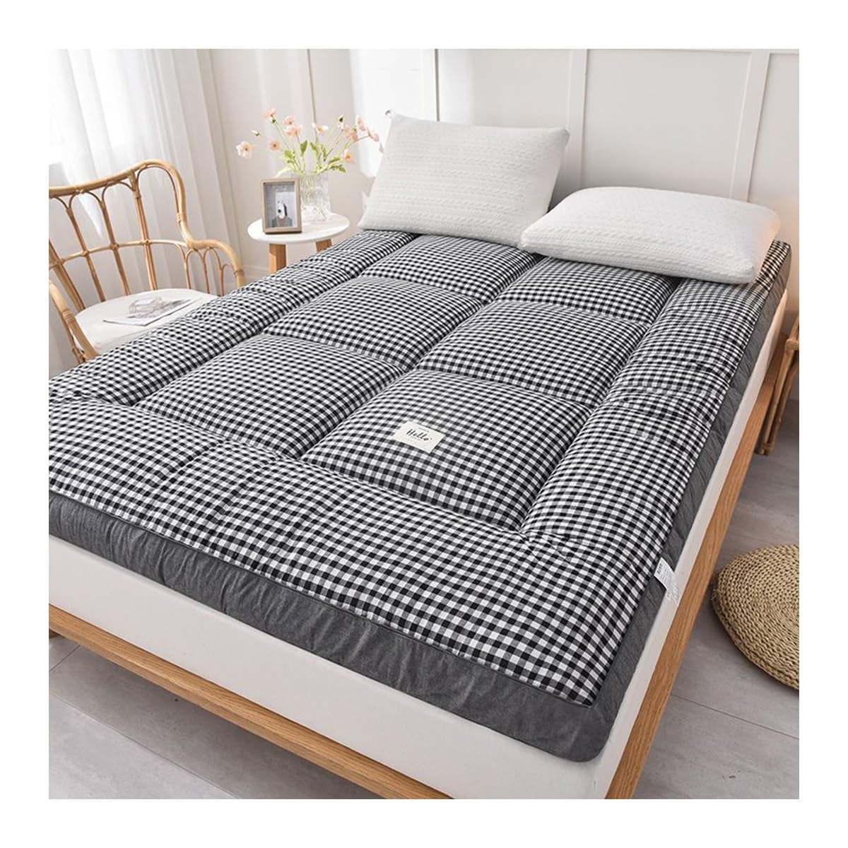 OBONG Overfilled Down Alternative Filling Mattress Topper King Size Extra Thick Mattress Pad Breathable Soft Premium Fluffy Foldable Futon Mattresses (Color : #02, Size : Super King-180 * 200cm)