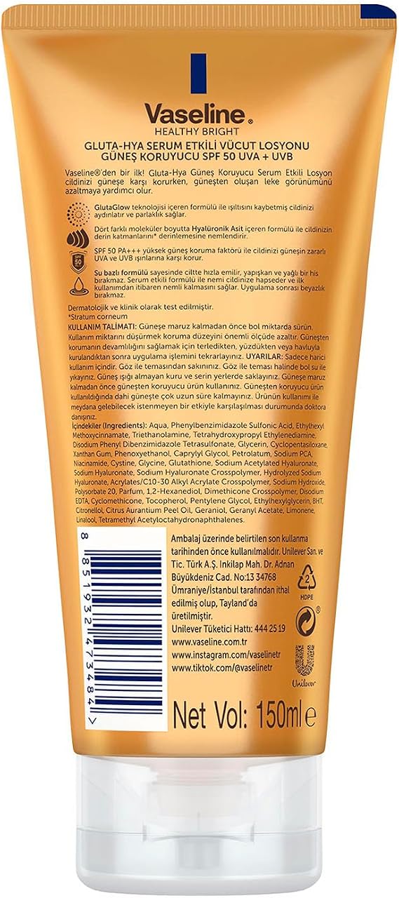 Vaseline Gluta-Hya Serum Effective Body Lotion Sunscreen 150 Milliliters