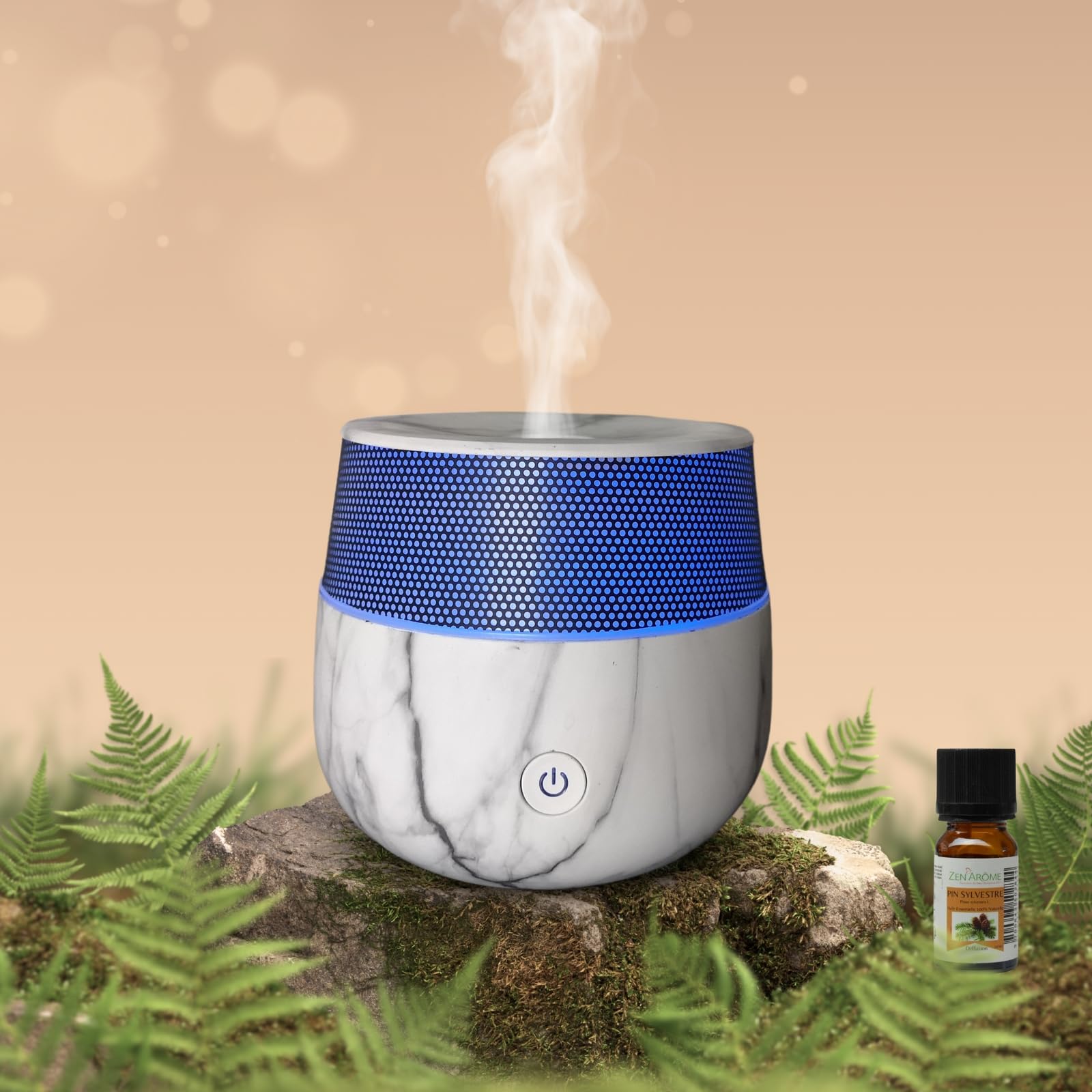 Zen'Arôme - Diffusor Kailo - Luftbefeuchter für ätherische Öle - Ultraschall-Aromatherapie-Vernebler - Elektrische Duftlampe im Marmor-Design mit verstellbarer LED-Beleuchtung und Diffusion - Auto-Off