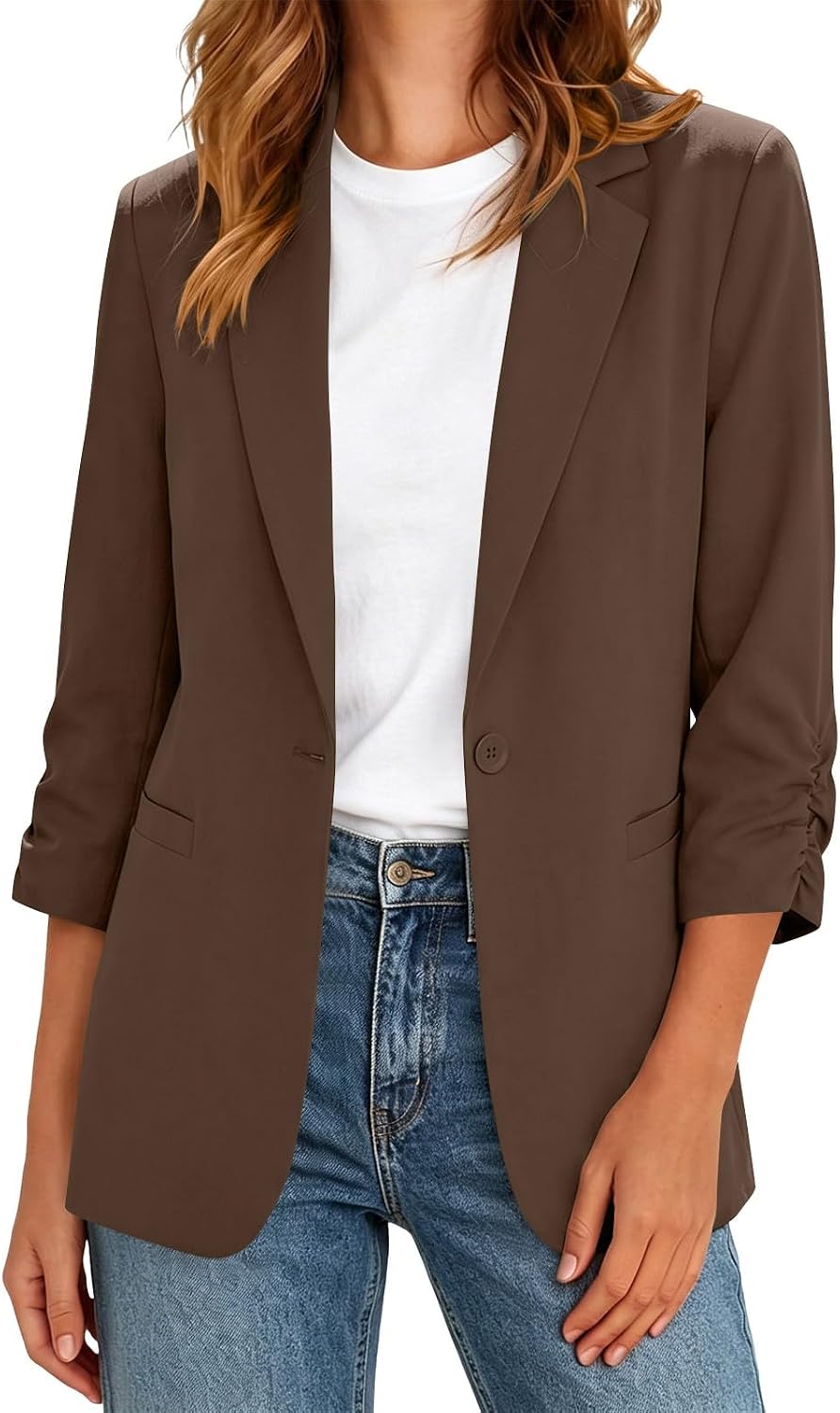 Blazers for Women Business Casual Open Front 3/4 Sleeve Suit Jacket Cropped Blazers Office Work Cardigan Jacket