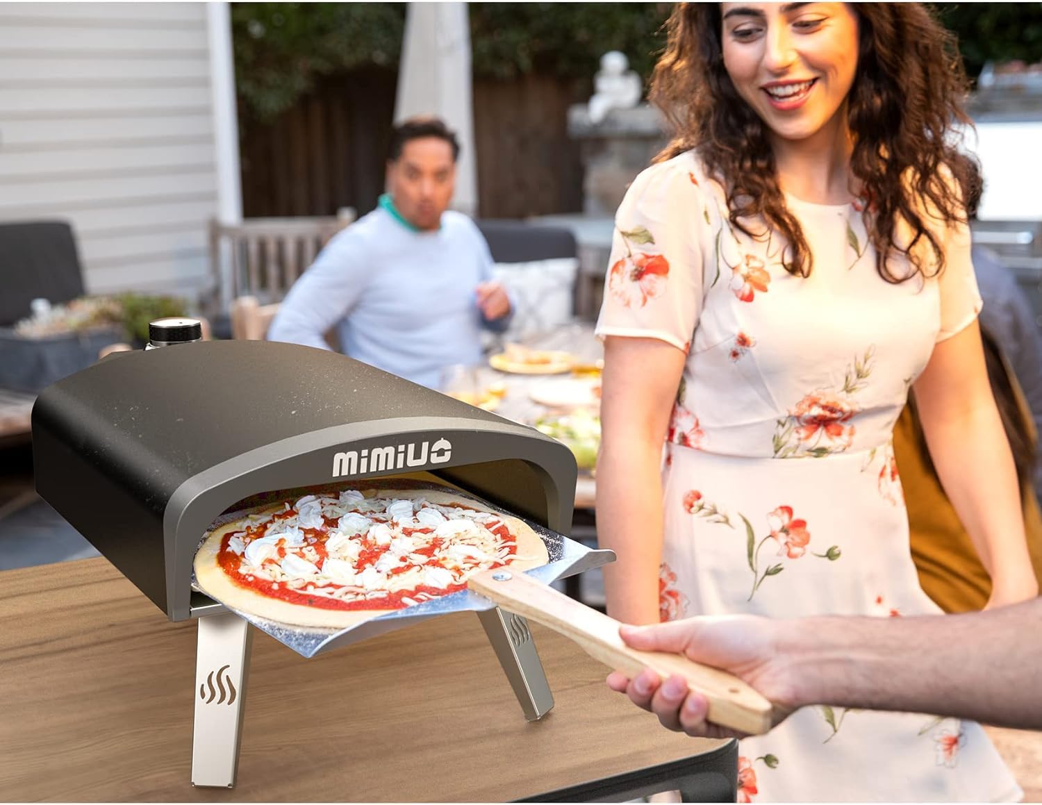 Mimiuo Gas Pizzaofen mit Pizzastein und Pizzaschaufel, mobiler Pizzaofen, Tragbar Pizza Ofen für Terrasse und Balkon, Pizzaofen für den Garten, outdoor, Gas Pizza Oven, Schwarz
