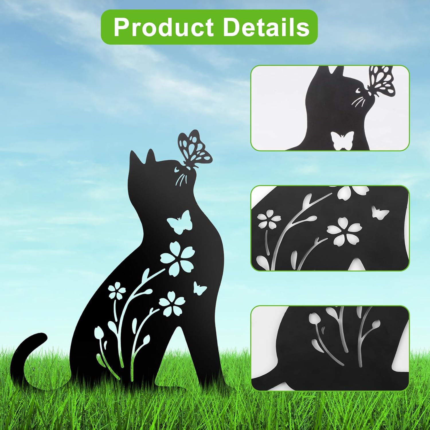 2 Packs Cat Garden Decor for Outside, Cat Gifts for Women/Men/Mom/Grandma, Metal Decorative Garden Stakes for Outdoor Lawn Statues Yard Art - Image 6