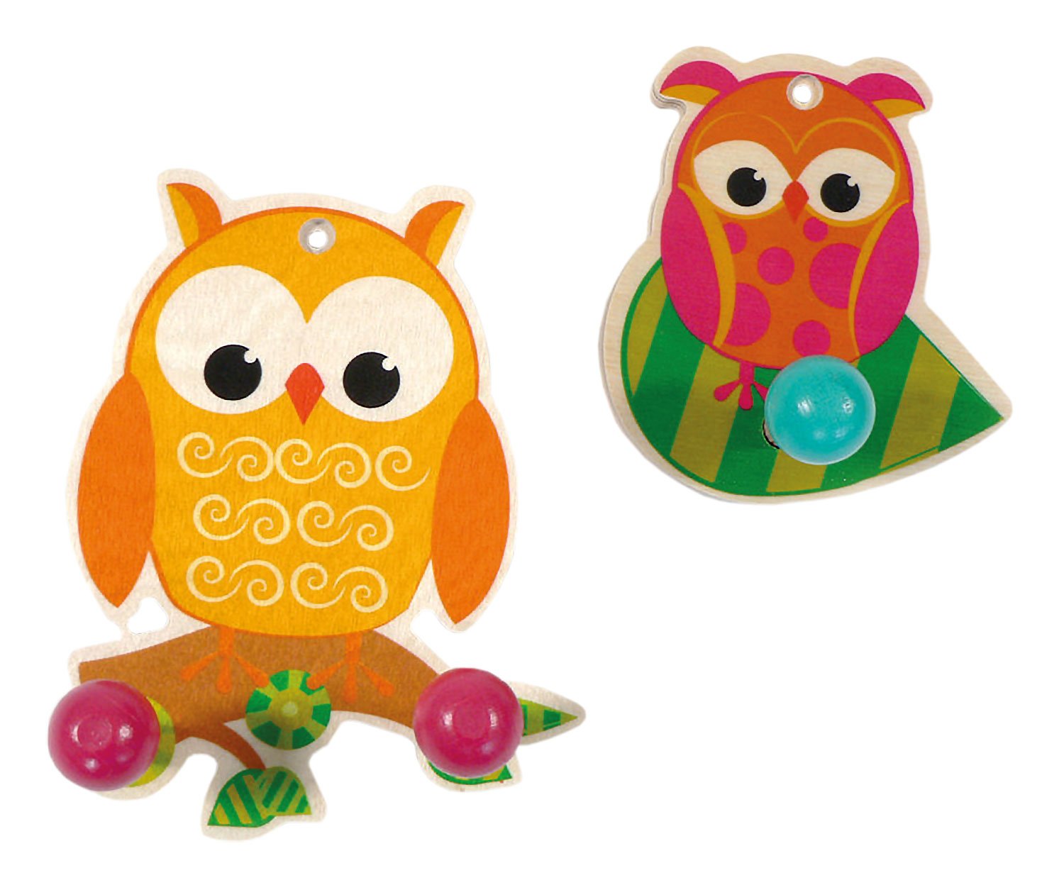 Hess Holzspielzeug 30315 - Perchero de Madera, Serie de búhos, Juego de 2 Piezas, con 3 Ganchos, para niños, Hecho a Mano, como Elemento de atracción en Cada habitación Infantil y Pasillo