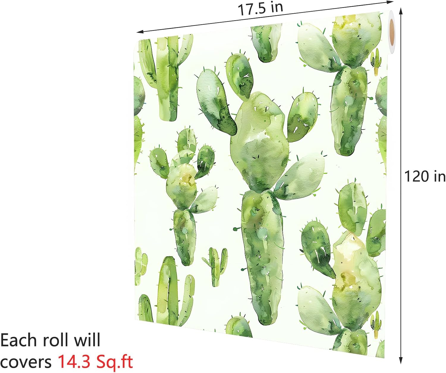 Decotalk Cactus Wallpaper Green Cactus Peel and Stick Wallpaper Green Floral Wall Paper for Bedroom Bathroom 17.5x120 Inch Desert Cacti Wall Paper, Plants