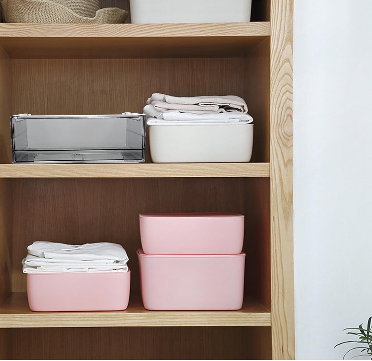 POPETPOP Underwear Organizer Drawer Storage Bin Stackable Bra and Sock Organizer Box with Divider Stickers Quartz Gray for Bedroom and Dresser