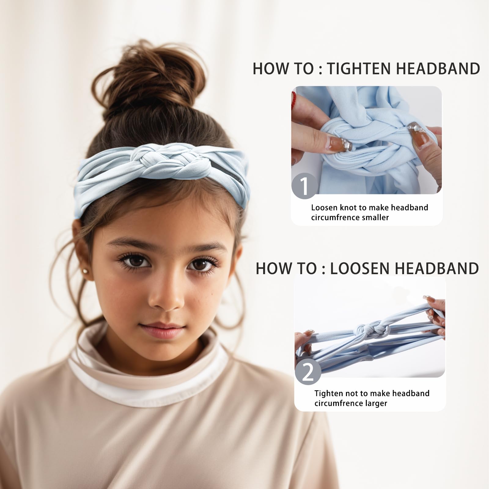 Vercret Fasce per capelli da donna con nodo marinaro, doppia larga, elastica, regolabile, intrecciata, antiscivolo, per ragazze, bohémien, turbante, yoga, allenamento, tinta unita, 3 pezzi