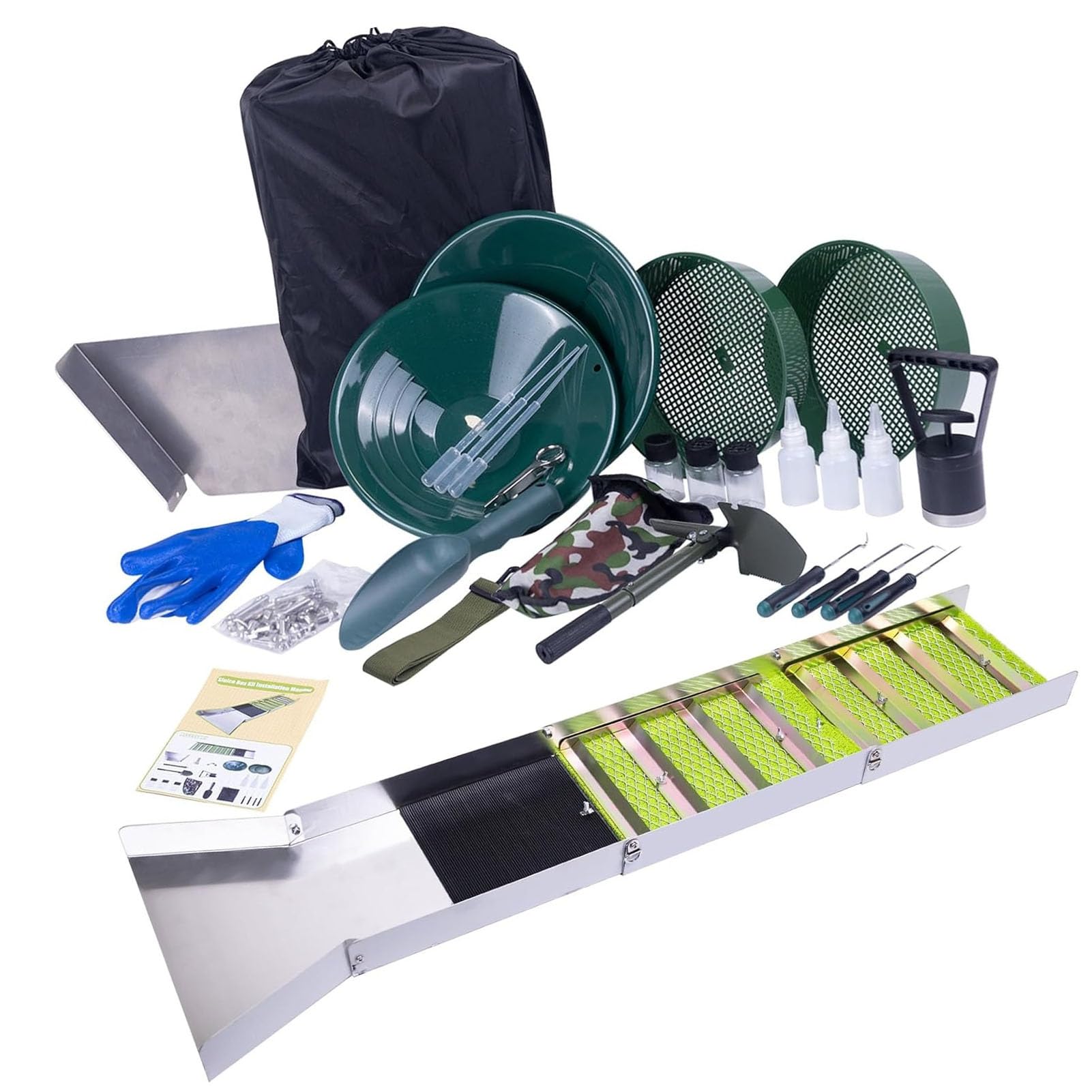 Fockety Kit Completo de 30 Pezzi per Ripiano in Oro con 50 "Sluice Box Pieghevole in Lega di Alluminio, Attrezzatura per Prospezione D'oro per L'estrazione Dell'oro per Fiume